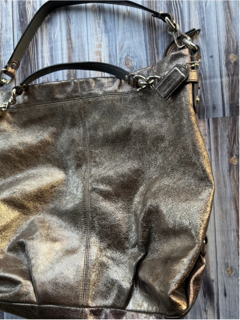Vintage Coach Brooke F17165 Metallic Pewter Leather Hobo Shoulder Bag